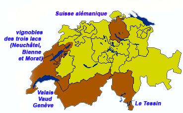 carte des régions viticoles en Suisse 